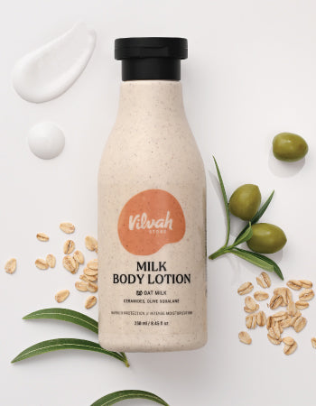 Vilvah Milk Body Lotion with Olive Squalane and Oat Milk - Deep Hydration for Dry Skin